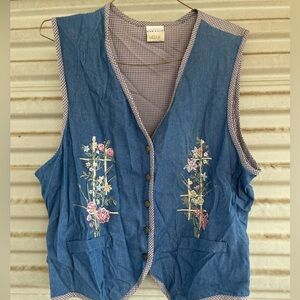 Vintagew 90s denim front vest with cotton gingham black back great condition XL​